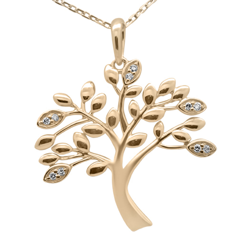 Muse Jewelry .05ct G SI 14K Yellow Gold Diamond Olive Tree Pendant Necklace 18" Long