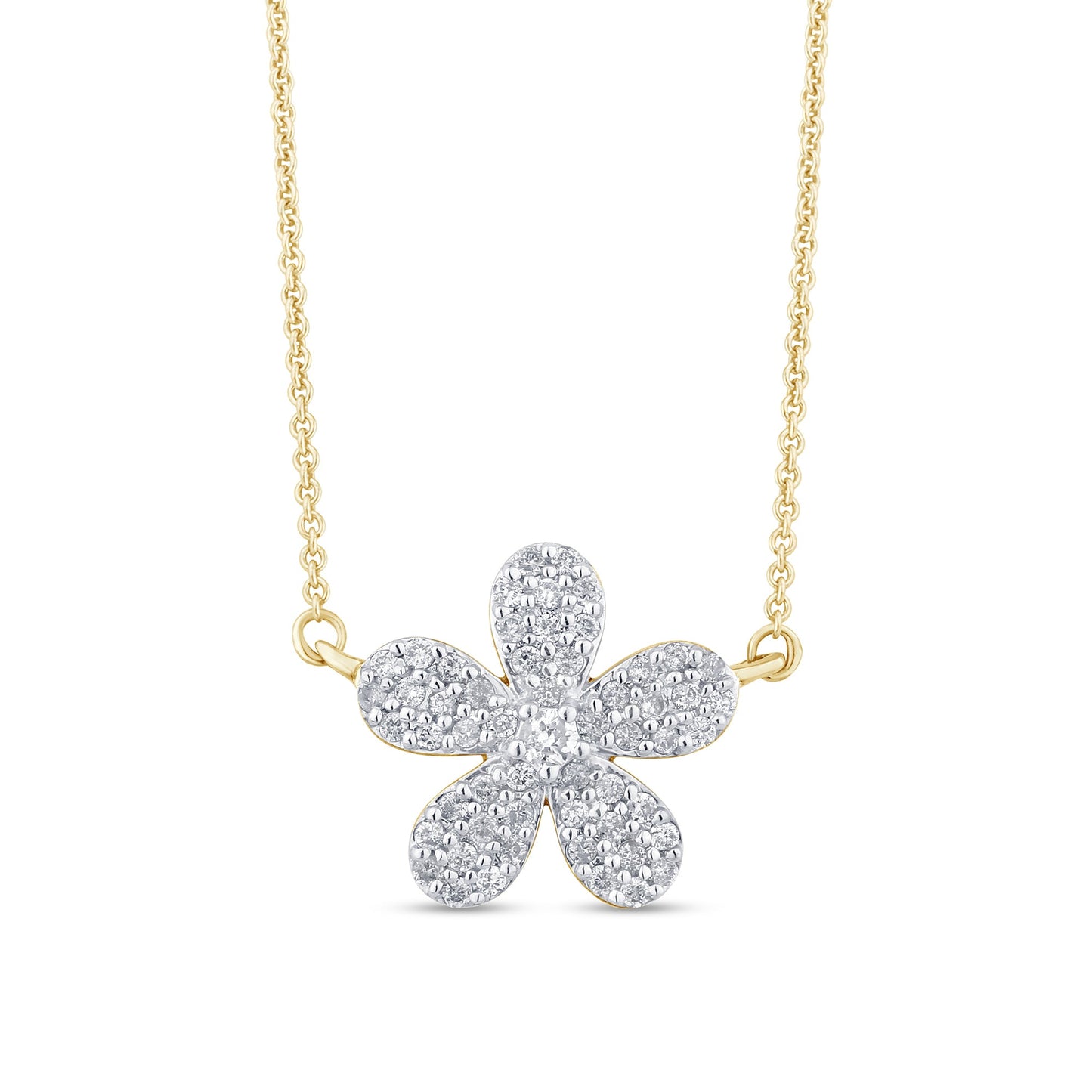 Muse Jewelry .27ct G SI 14K Yellow Gold Diamond Flower Pendant Necklace 18" Long