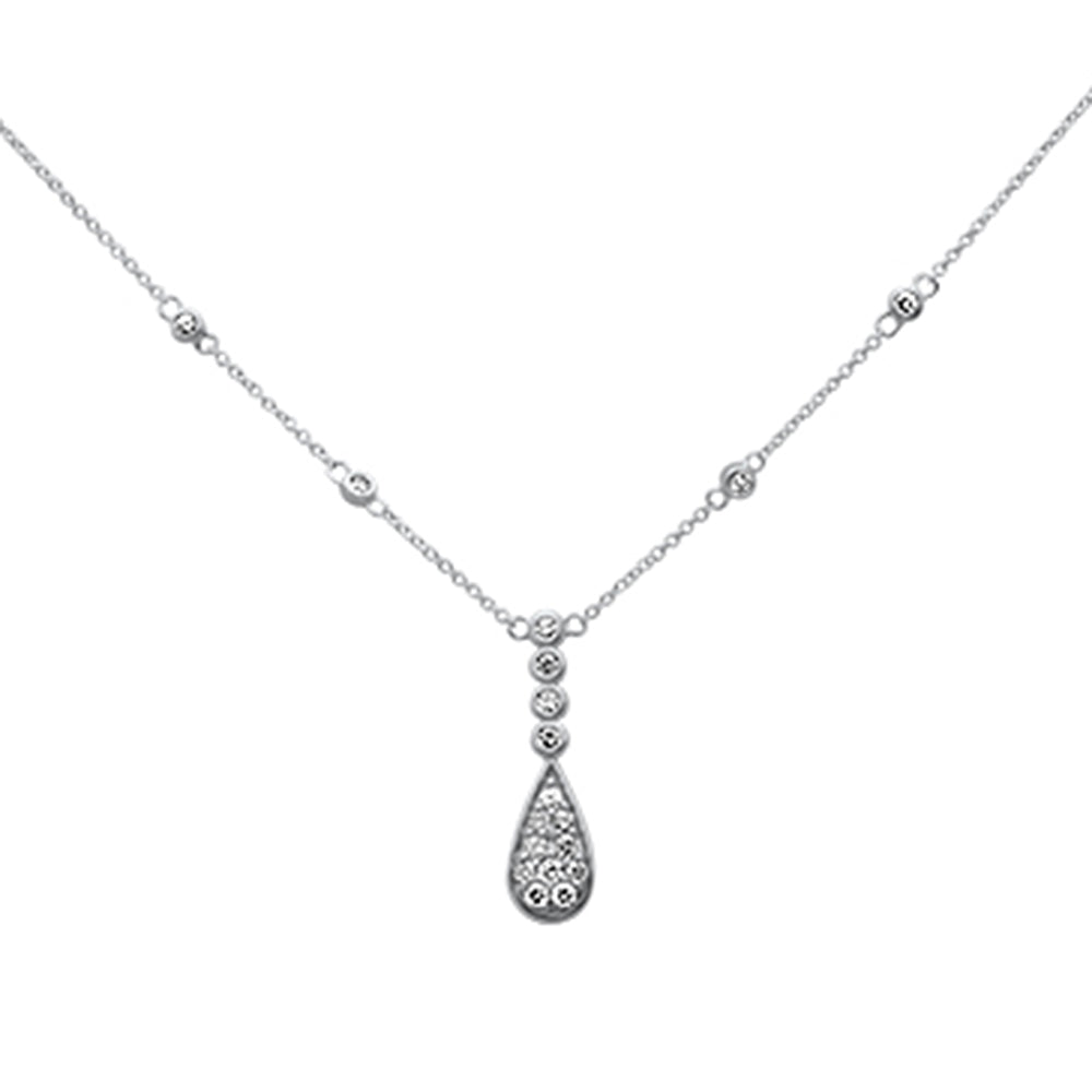 Muse Jewelry .43ct G SI 14K White Gold Diamond Pear & Round Shaped Drop Pendant Necklace 16" + 2" Long