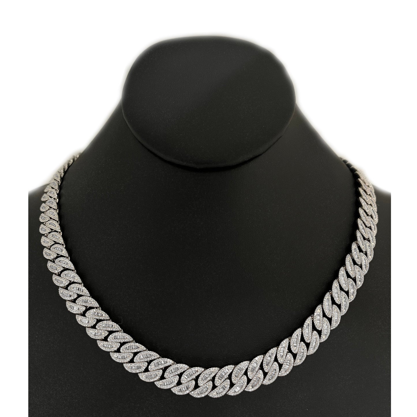 Muse Jewelry 13mm 19.48ct G SI 14K White Gold Baguette & Round Diamond Cuban Necklace 20"
