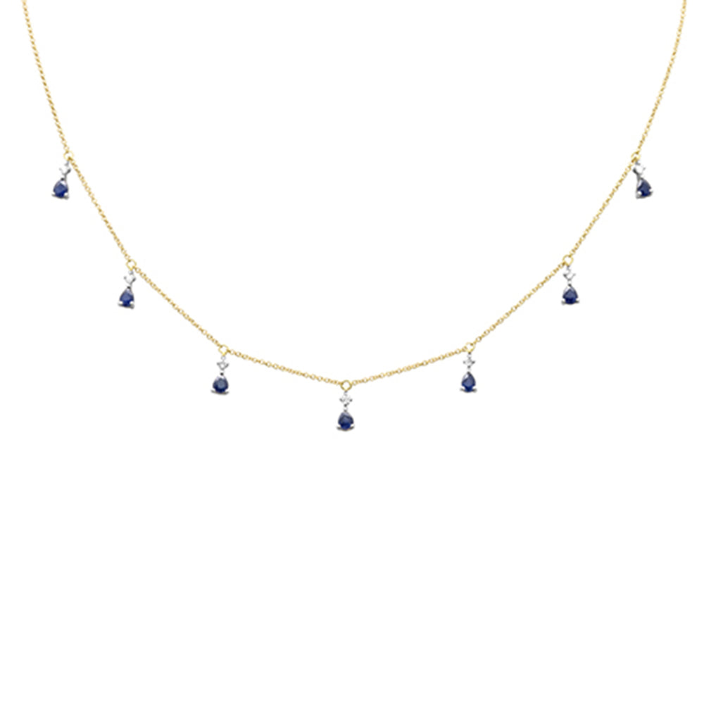 Muse Jewelry 1.41ct G SI 14K Yellow Gold Diamond & Blue Sapphire Gemstones Pendant Necklace 16+2" Ext Long