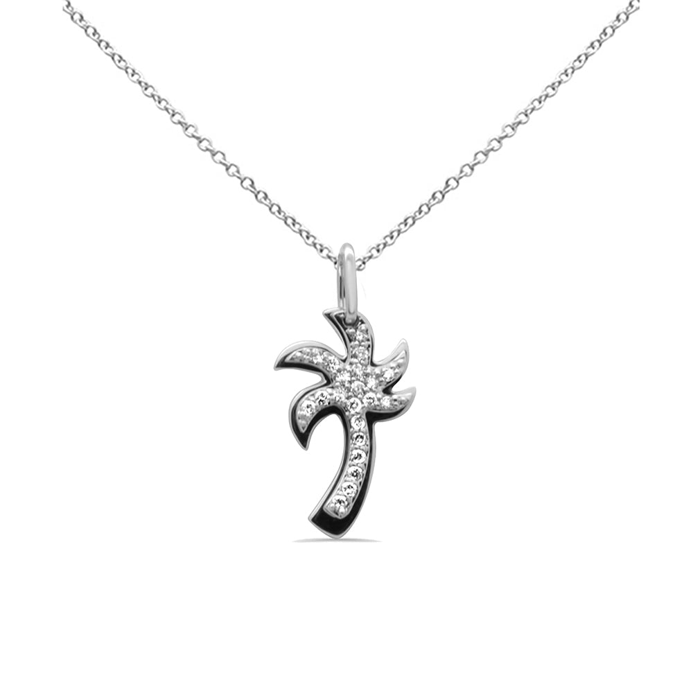 Muse Jewelry .14ct G SI 14K White Gold Diamond Palm Tree Pendant Necklace 18" Long