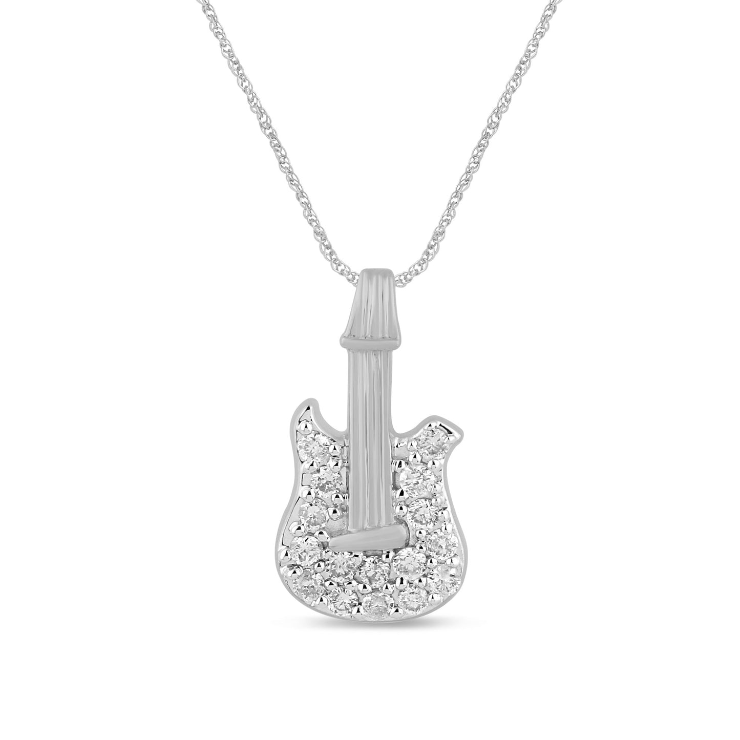 Muse Jewelry .15ct G SI 14K White Gold Diamond Guitar Style Pendant Necklace 18" Long