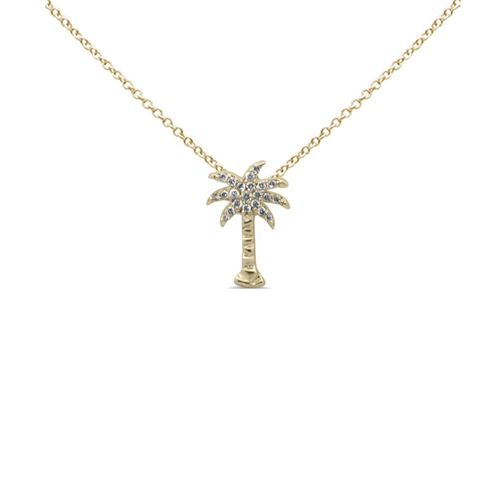 Muse Jewelry .11ct G SI 14K Yellow Gold Diamond Palm Tree Pendant Necklace 18" Long