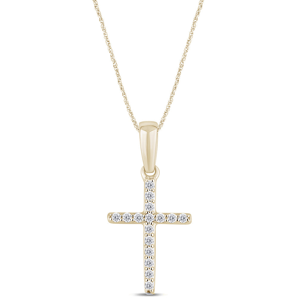 Muse Jewelry .10ct G SI 14K Yellow Gold Diamond Cross Pendant Necklace 18" Long