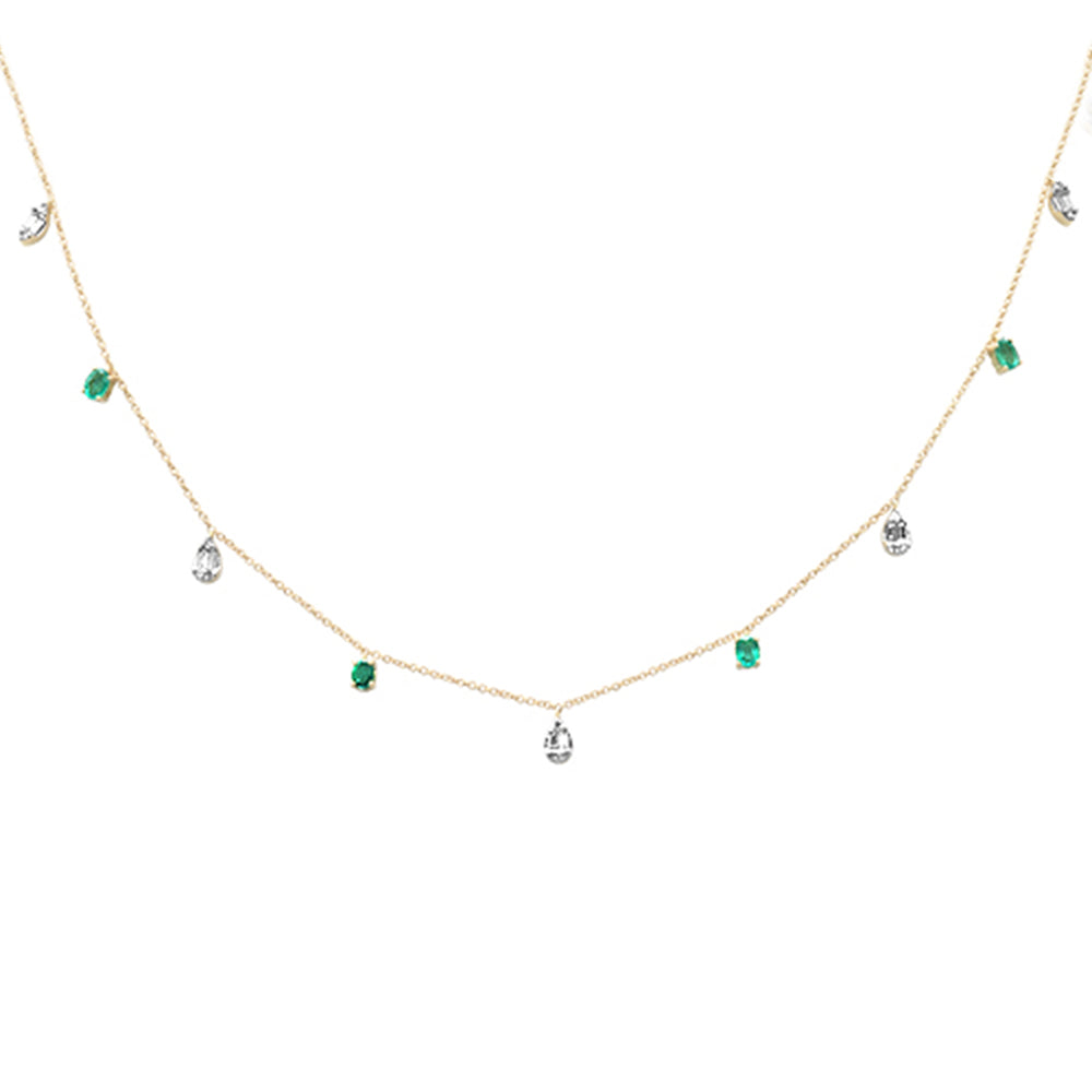 Muse Jewelry 1.07ct G SI 14K Yellow Gold Round & Baguette Diamond & Emerald Pendant Necklace 16+2" Long Chain