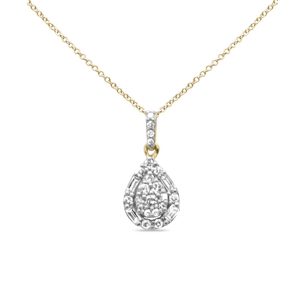 Muse Jewelry .35ct G SI 14K Yellow Gold Round & Baguette Diamond Pendant Necklace 18" Long
