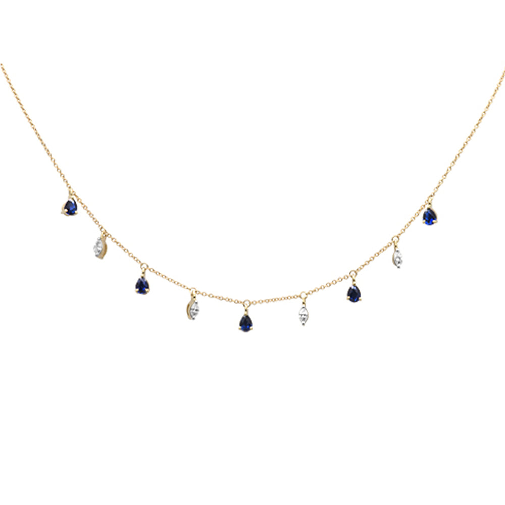 Muse Jewelry 1.17ct G SI 14K Yellow Gold Diamond & Blue Sapphire Gemstone Pendant Necklace 16+2" EXT Long