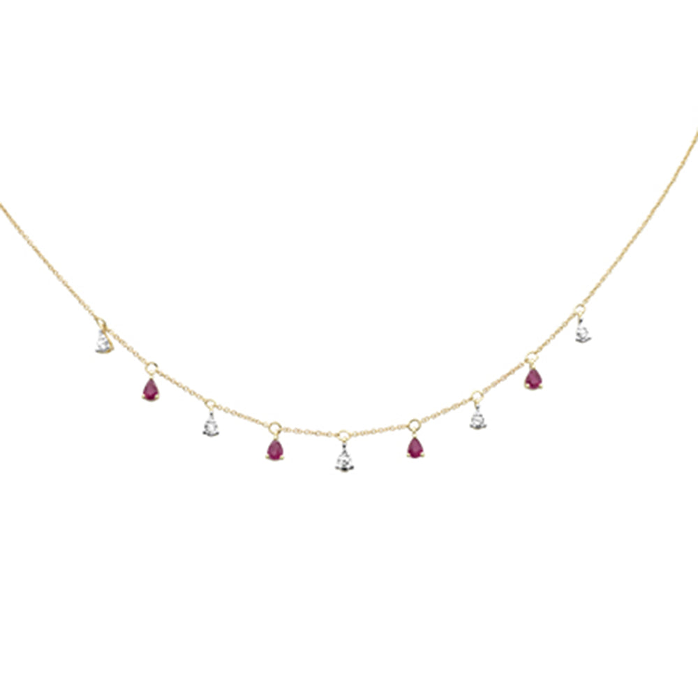 Muse Jewelry .89ct G SI 14K Yellow Gold Ruby Gemstone & Diamond Pendant Necklace 16+2" EXT Long