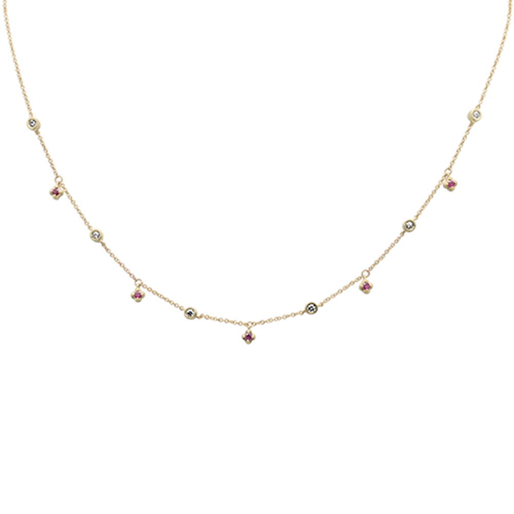 Muse Jewelry .37ct G SI 14K Yellow Gold Diamond & Ruby Gemstone Pendant Necklace 16+2" EXT Long