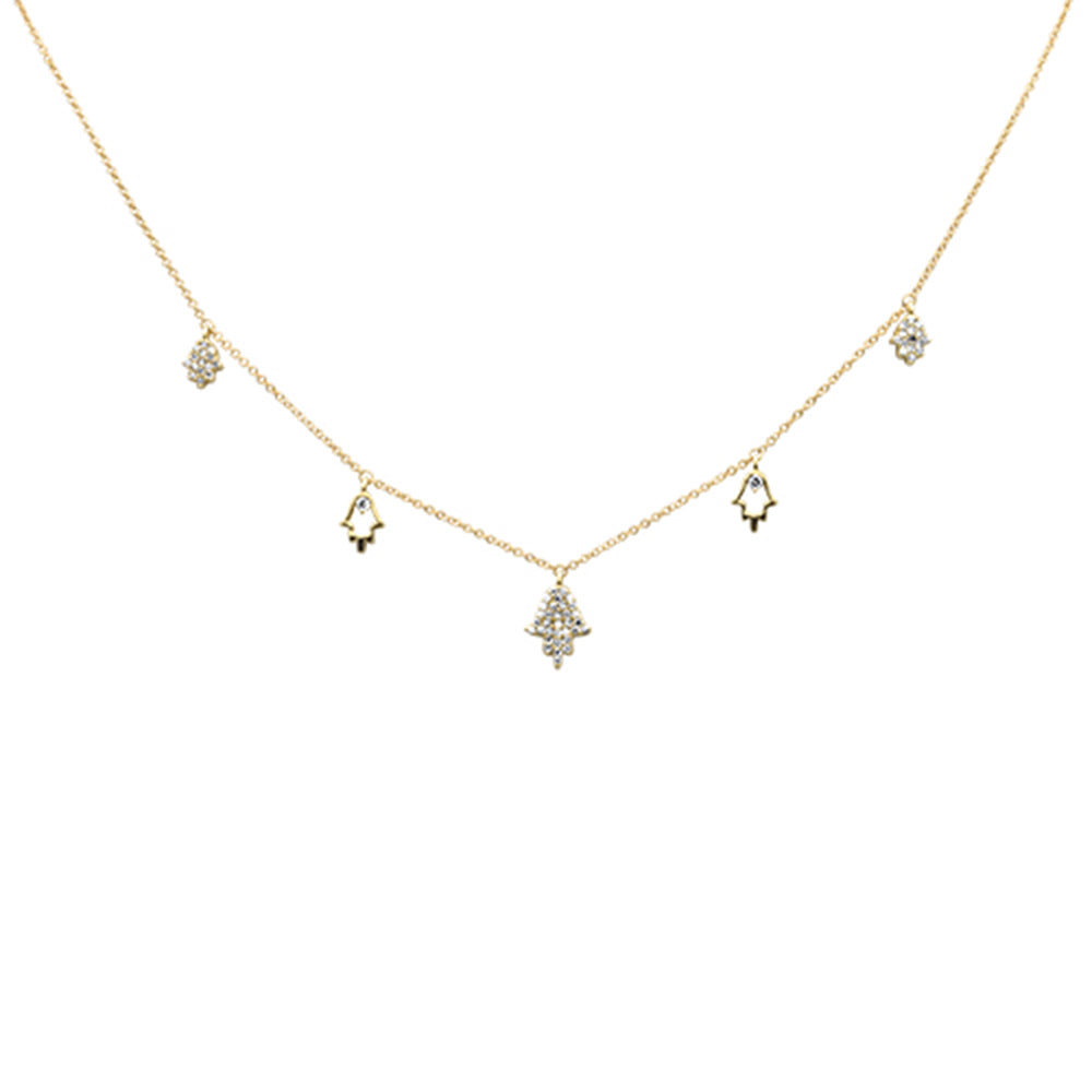 Muse Jewelry .27ct G SI 14K Yellow Gold Diamond Hamsa Pendant Necklace 16+2" Long
