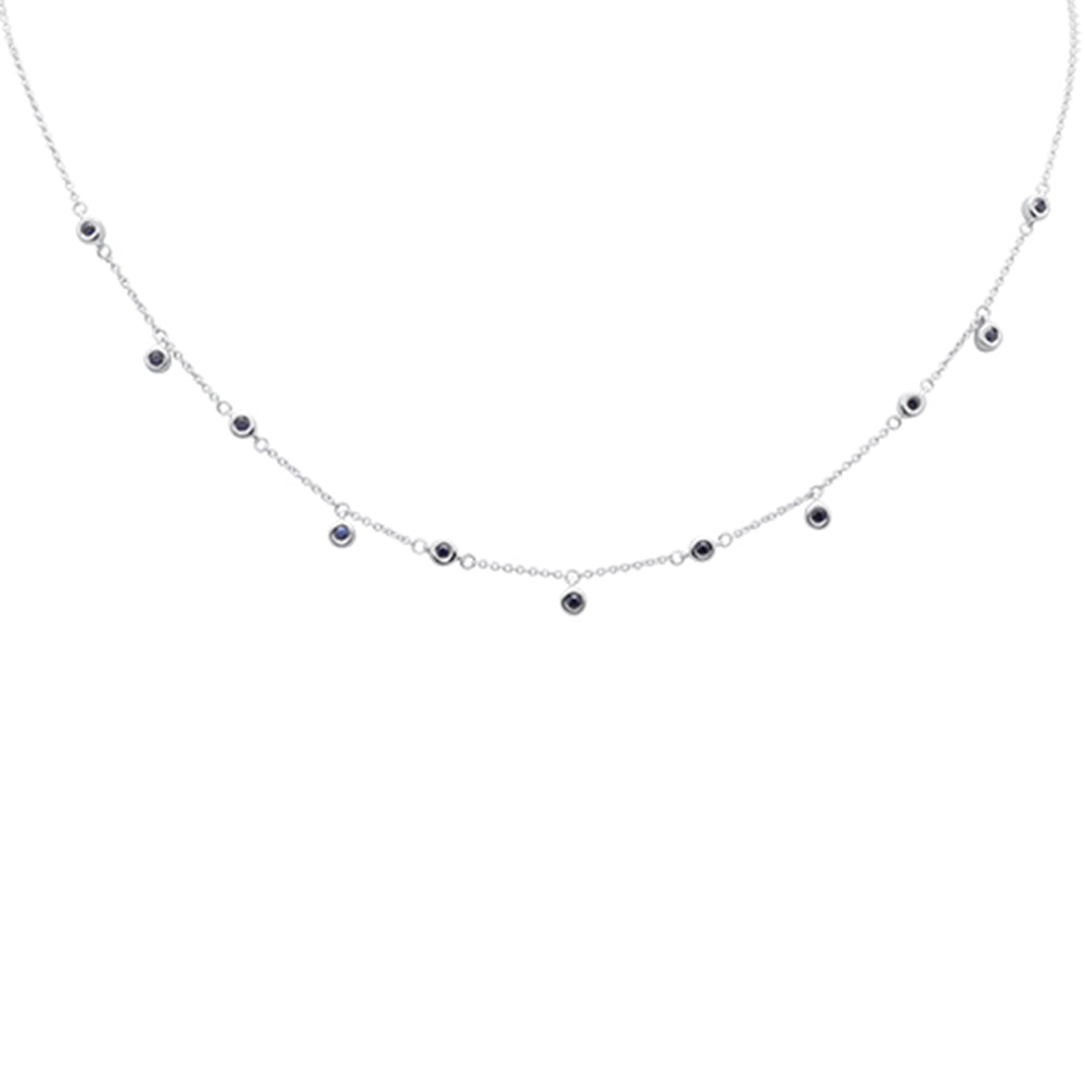 Muse Jewelry .38ct G SI 14K White Gold Blue Sapphire Gemstone Pendant Necklace 16+2" Long