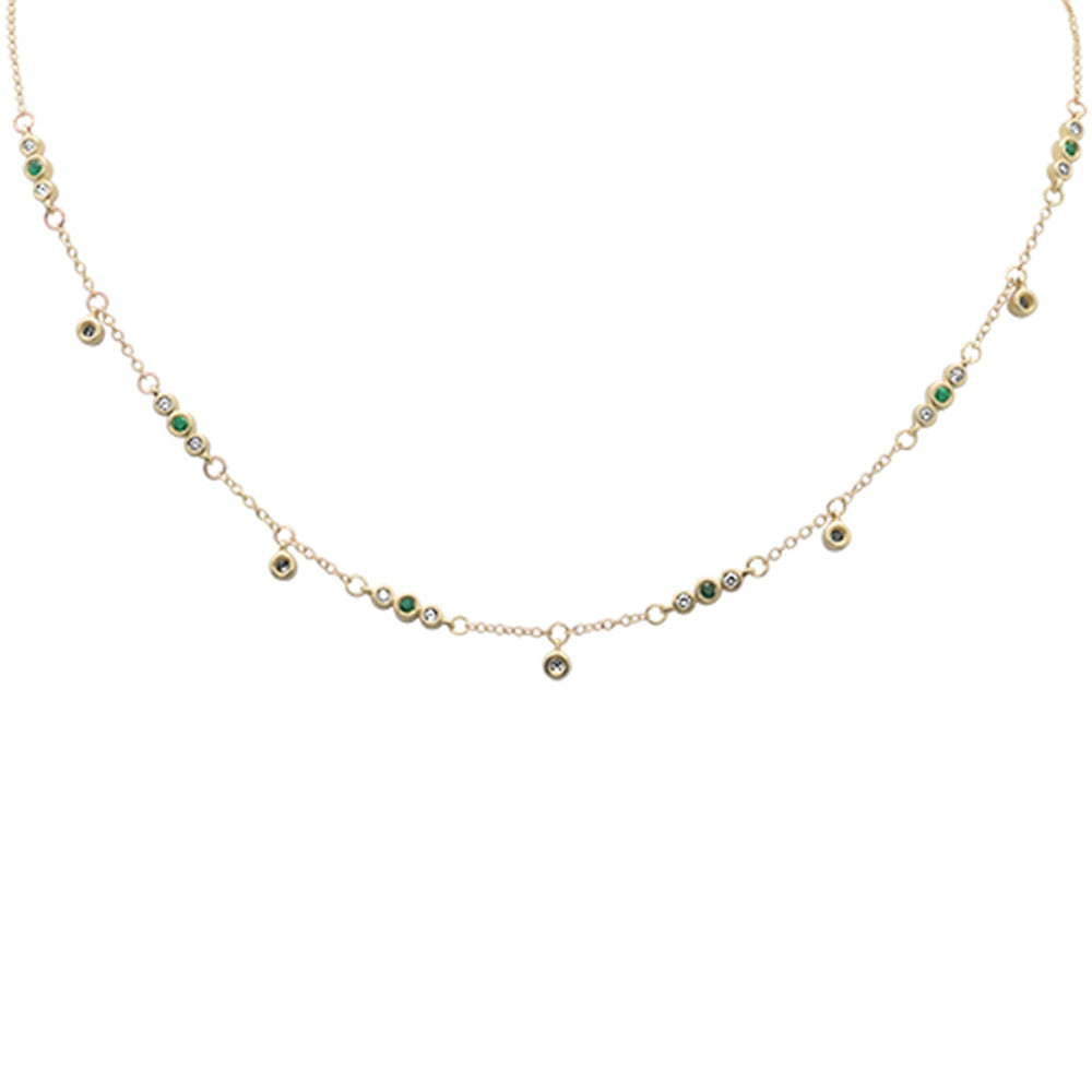 Muse Jewelry .55ct G SI 14K Yellow Gold Diamond & Emerald Gemstone Pendant Necklace 16+2" Long