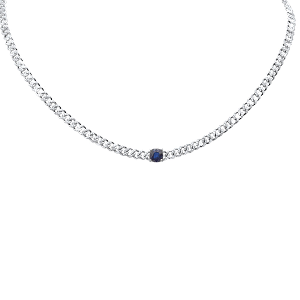 Muse Jewelry 2.46ct G SI 14K White Gold Blue Sapphire Gemstone & Diamond Cuban Necklace 13+3" Long
