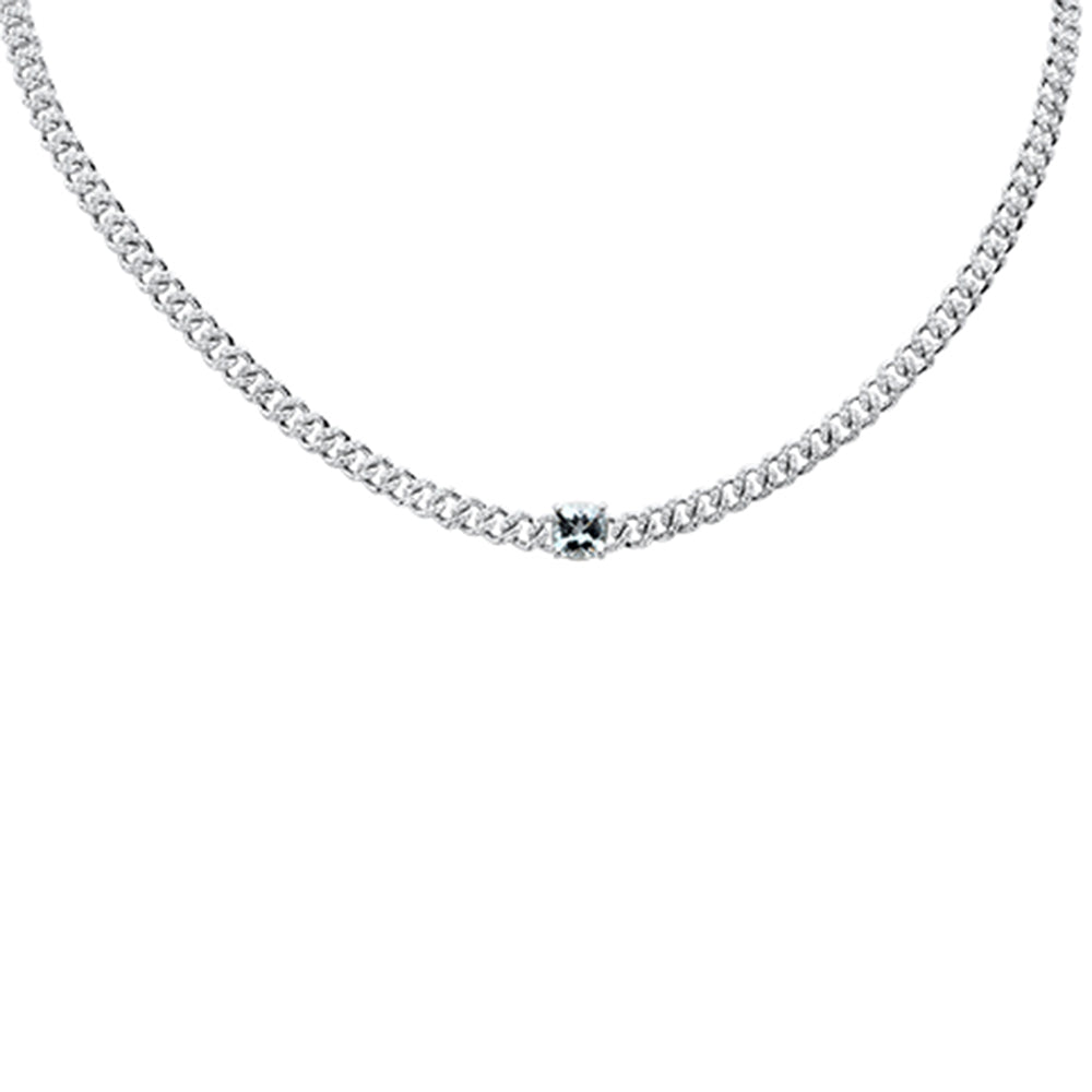 Muse Jewelry 2.15ct G SI 14K White Gold Diamond & Aquamarine Gemstone Cuban Necklace 13+3" Long