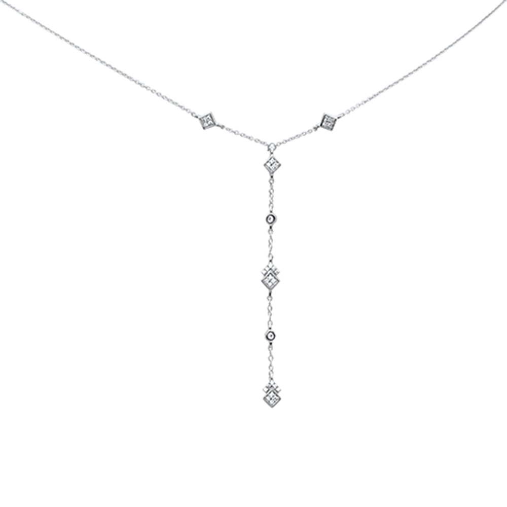 Muse Jewelry .14ct G SI 14K White Gold Diamond Square Shaped Drop Pendant Necklace 16+2" Long