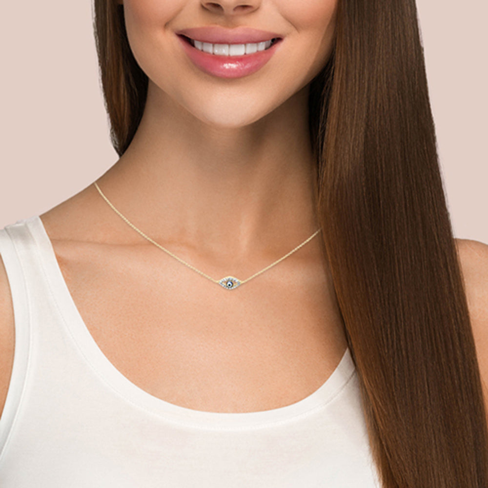 Muse Jewelry .10ct G SI 14K Yellow Gold Diamond Evil Eye Pendant Necklace 16+2" Long