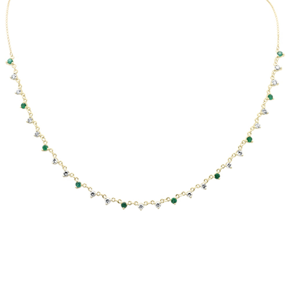 Muse Jewelry 1.62ct G SI 14K Yellow Gold Diamond & Emerald Gemstone Pendant Necklace 16+2" Long