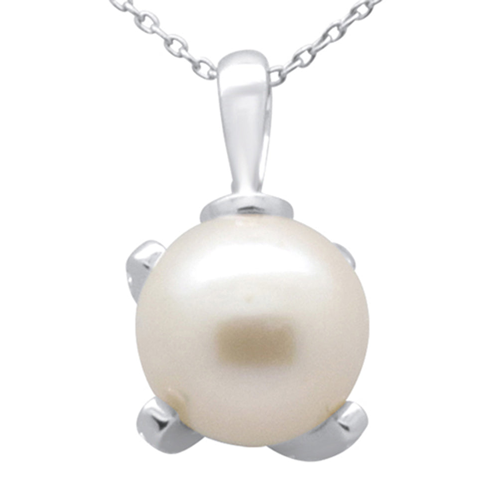 Muse Jewelry .15ct G SI 14K White Gold Diamond Pearl Pendant Necklace 18" Long Chain