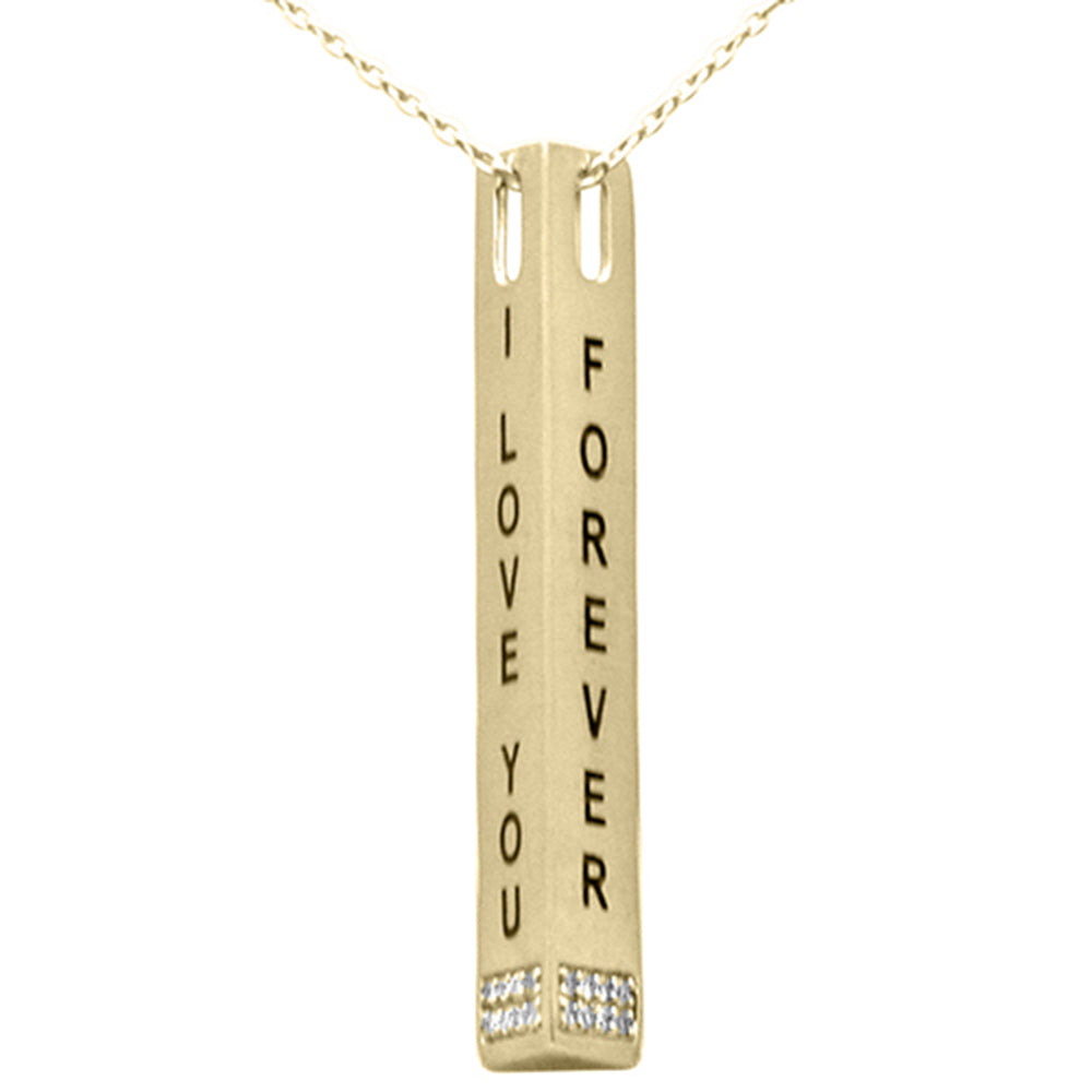 Muse Jewelry .08ct G SI 14K Yellow Gold Diamond "I Love You Forever" Engraved Pendant Necklace 18" Long Chain