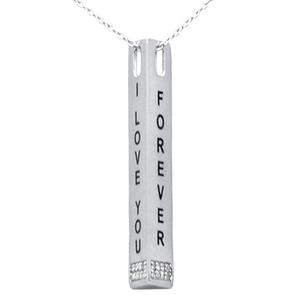 Muse Jewelry .08ct G SI 14K White Gold Diamond "I Love You Forever" Engraved Pendant Necklace 18" Long Chain