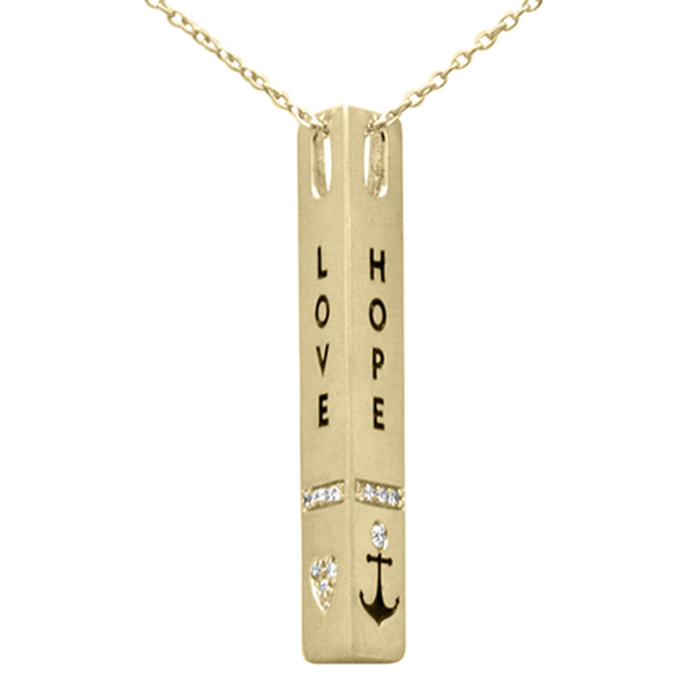 Muse Jewelry .10ct G SI 14K Yellow Gold Diamond "Love Faith Hope" Engraved Pendant Necklace 18" Long Chain