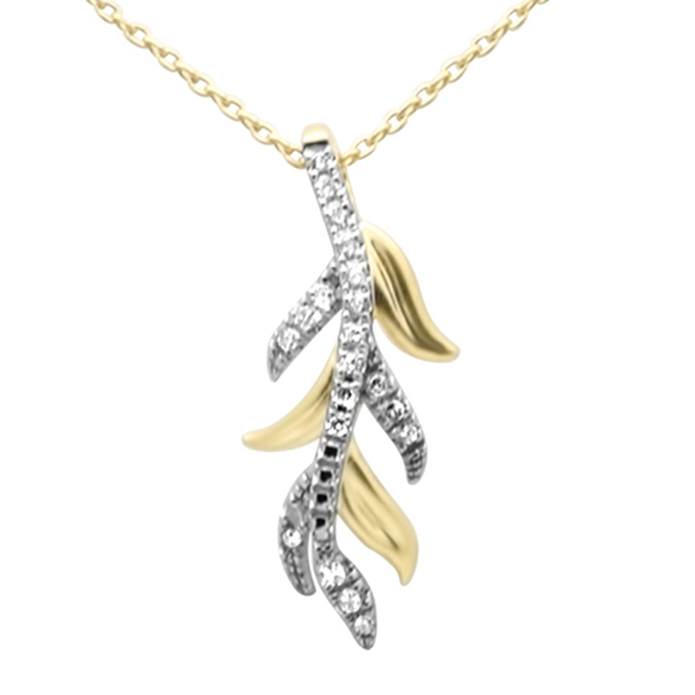 Muse Jewelry .10ct G SI 14K Yellow Gold Diamond Leaf Pendant Necklace 18" Long Chain