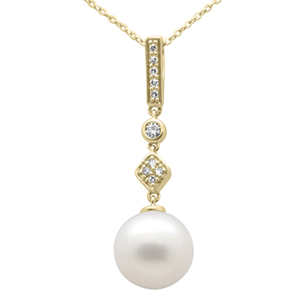 Muse Jewelry .10ct G SI 14K Yellow Gold Diamond Pearl Pendant Necklace 18" Long Chain