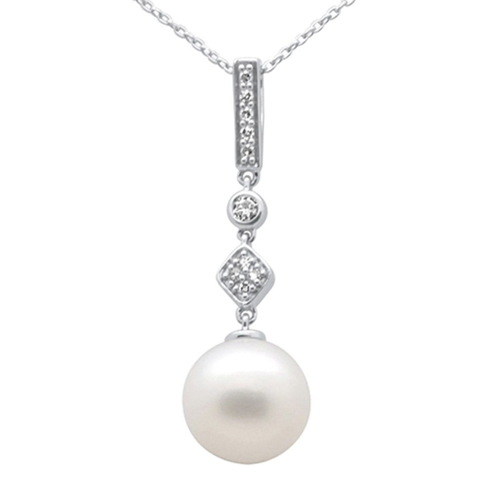 Muse Jewelry .10ct G SI 14K White Gold Diamond Pearl Pendant Necklace 18" Long Chain