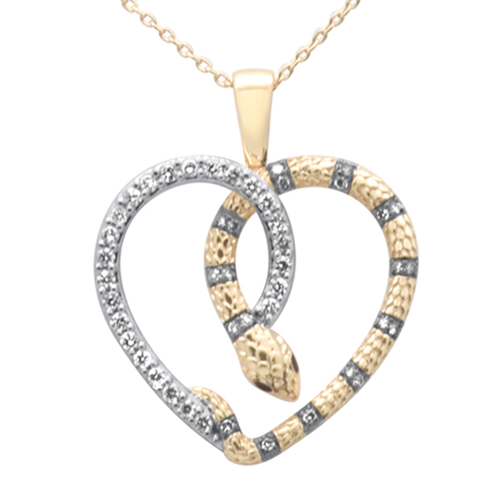 Muse Jewelry .32ct G SI 14K Yellow Gold Diamond Heart Serpentine Snake Pendant Necklace 18" Long Chain