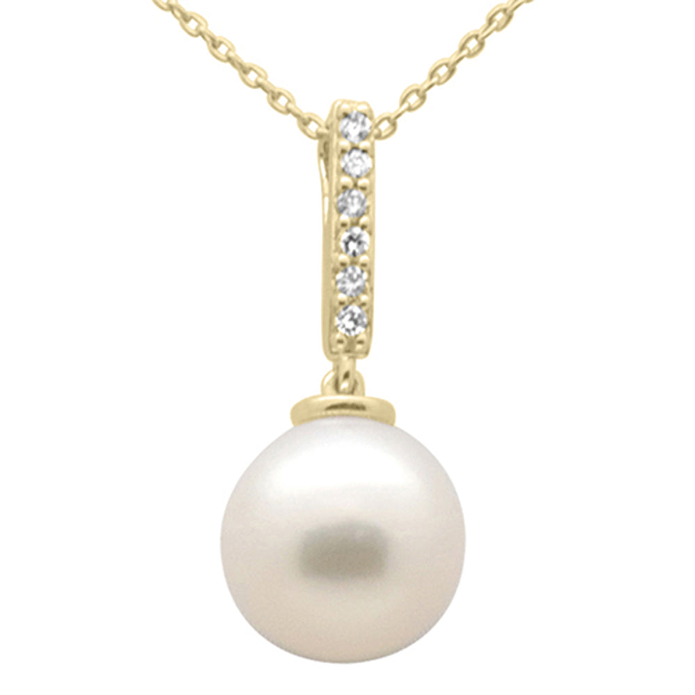 Muse Jewelry .07ct G SI 14K Yellow Gold Diamond Pearl Pendant Necklace 18" Long Chain