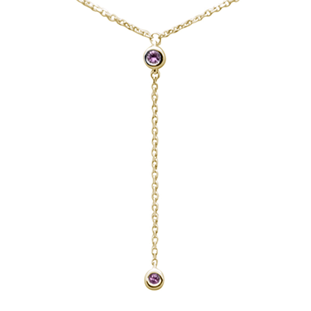 Muse Jewelry .07ct G SI 14K Yellow Gold Pink Sapphire Gemstone Dangling Pendant Necklace 16" +2" EXT