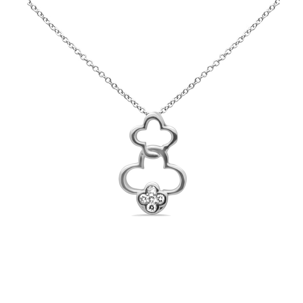 Muse Jewelry .10ct G SI 14K White Gold Diamond Two Flower Pendant Necklace 18" Long