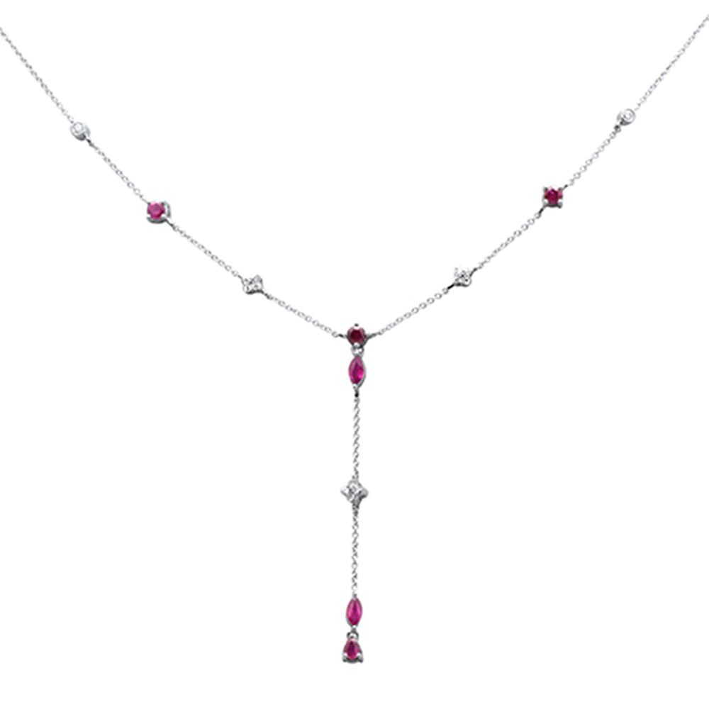 Muse Jewelry 1.14ct G SI 14K White Gold Diamond & Ruby Gemstone Lariat Pendant Necklace 16" +2" EXT