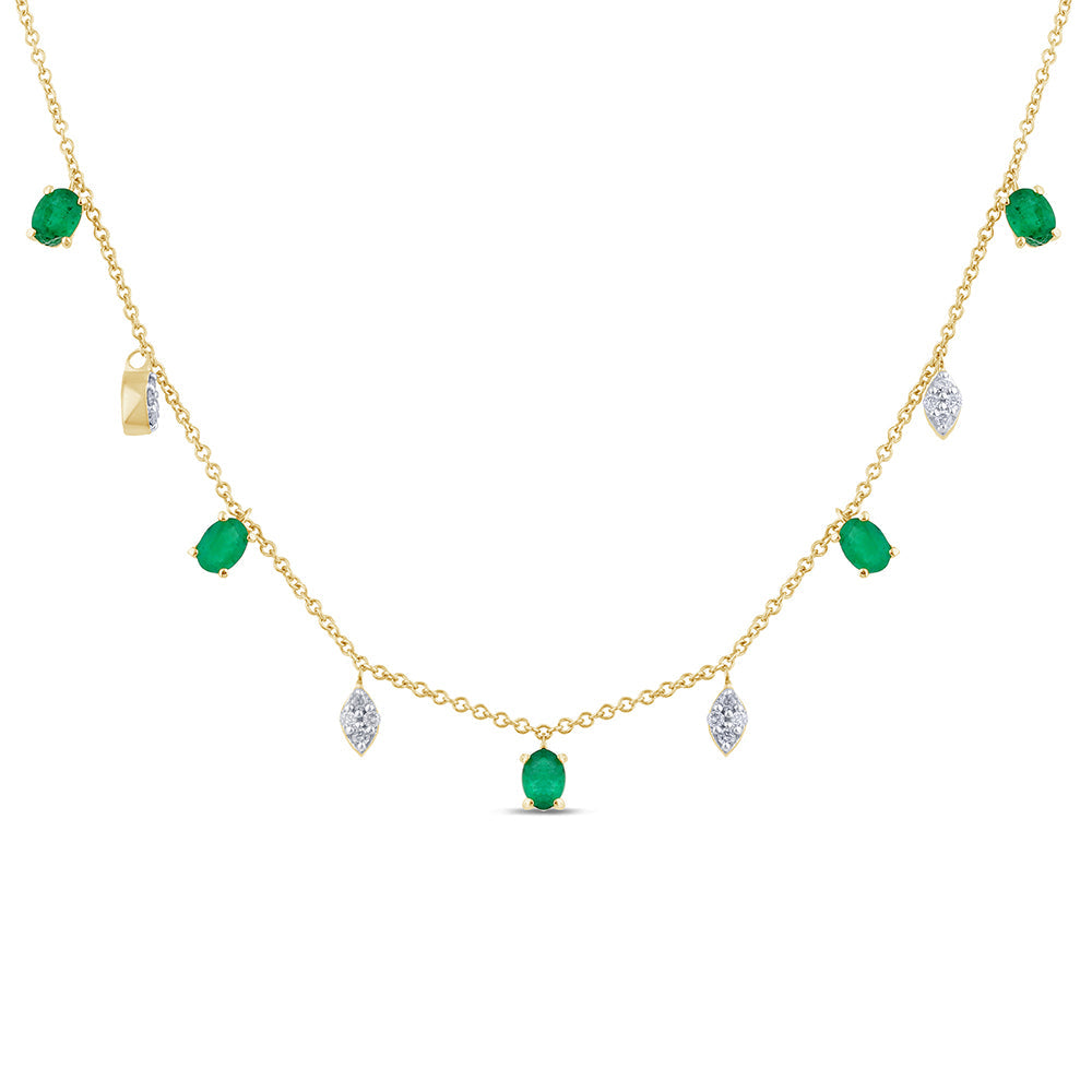 Muse Jewelry .92ct G SI 14K Yellow Gold Diamond & Emerald Gemstone Pendant Necklace 16" +2" EXT