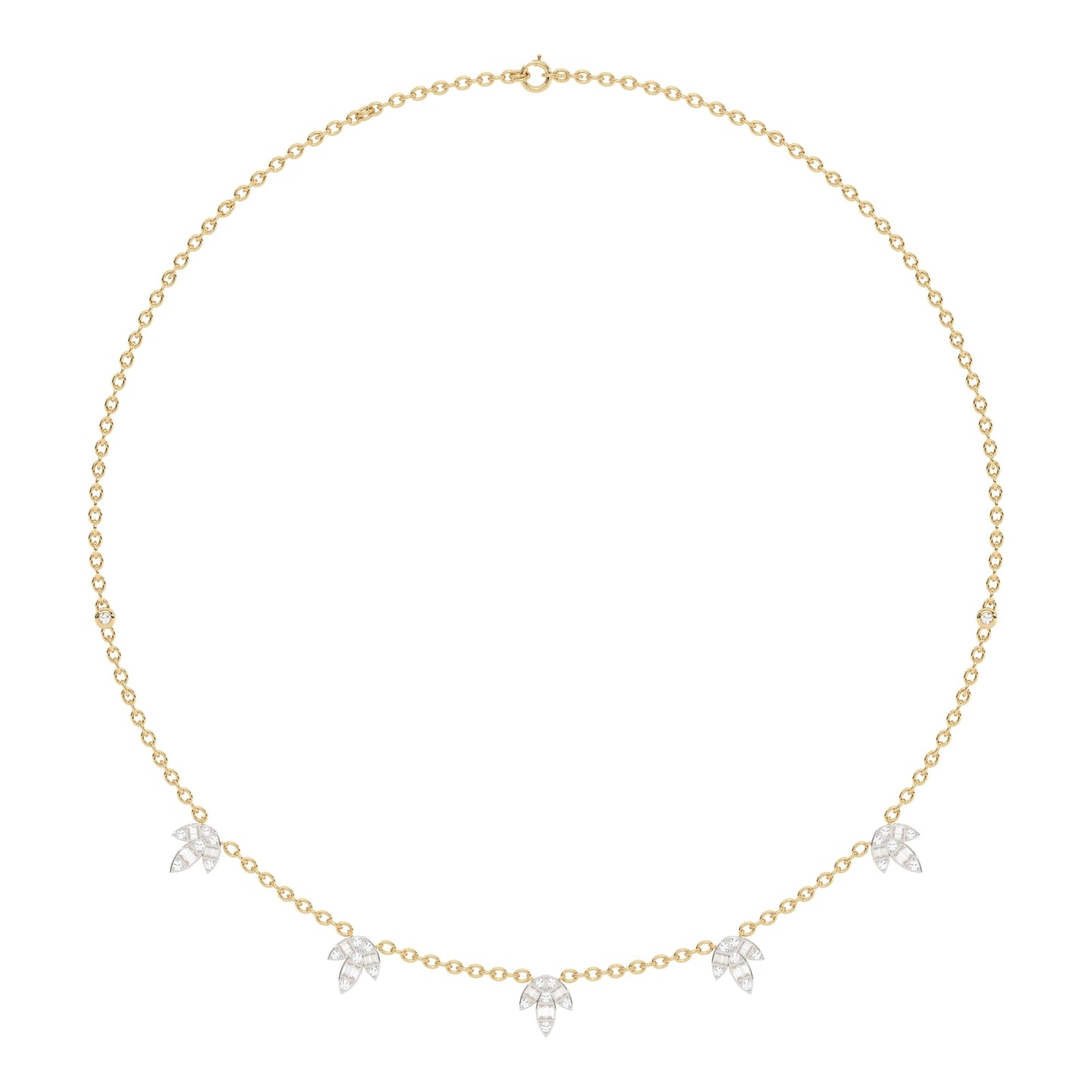 Muse Jewelry 1.00ct G SI 14K Yellow Gold Diamond Round & Baguette Leaf Pendant Necklace 16" +2" EXT