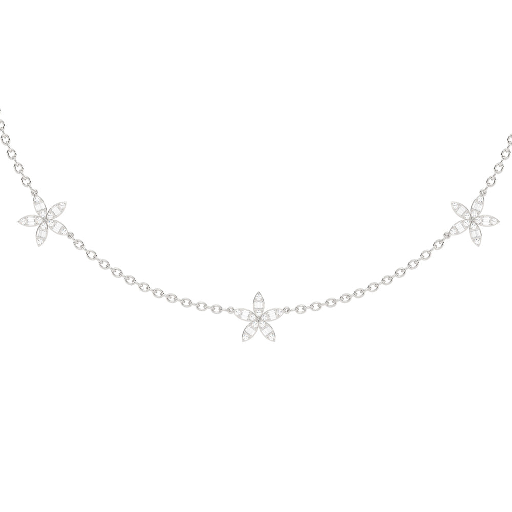 Muse Jewelry .75ct G SI 14K White Gold Diamond Round & Baguette Flower Pendant Necklace 14" +2" EXT