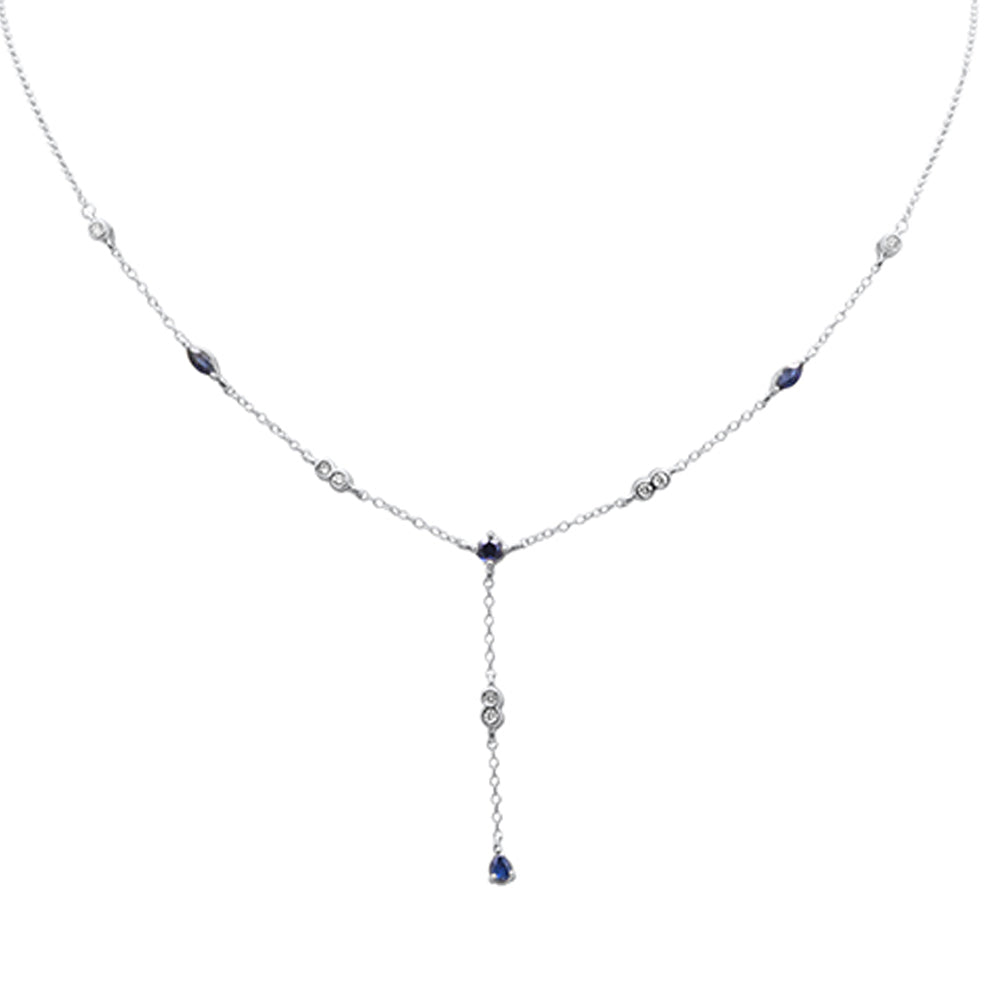 Muse Jewelry .98ct G SI 14K White Gold Diamond & Blue Sapphire Gemstone Drop Pendant Necklace 16" + 2" EXT