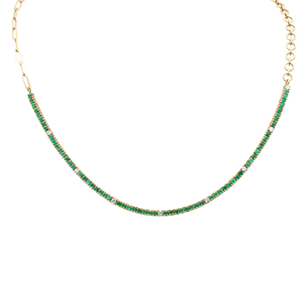 Muse Jewelry 2.51ct G SI 14K Yellow Gold Diamond & Emerald Gemstone Pendant Necklace 14" + 2" EXT