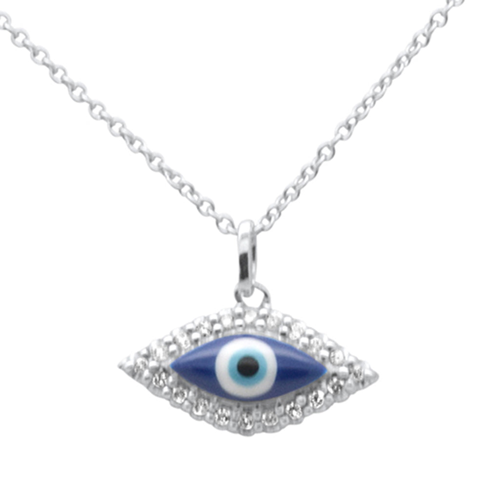 Muse Jewelry .15ct G SI 14K White Gold Diamond Evil Eye Pendant Necklace 16" + 2" EXT