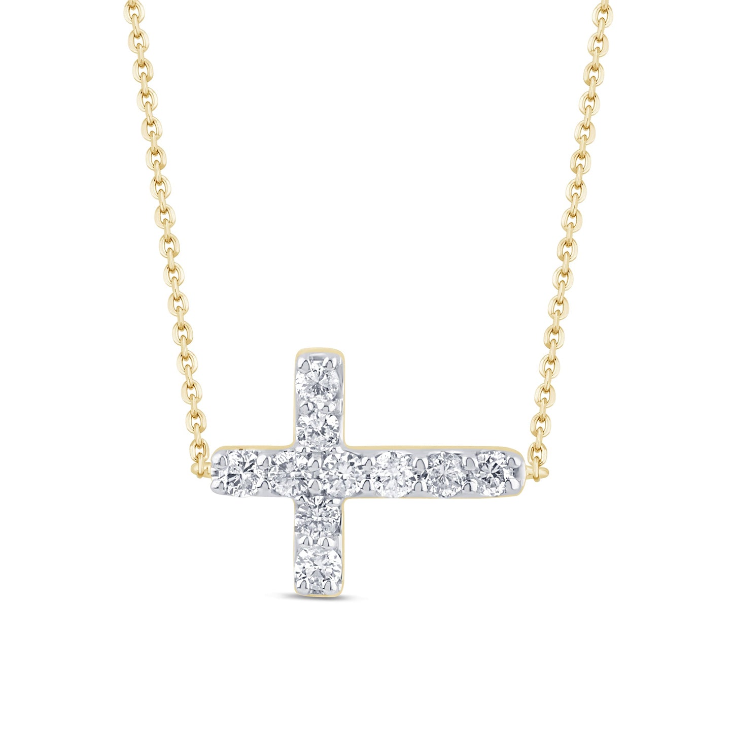 Muse Jewelry .25ct G SI 14K Yellow Gold Diamond Sideways Cross Pendant Necklace 16" + 2" EXT