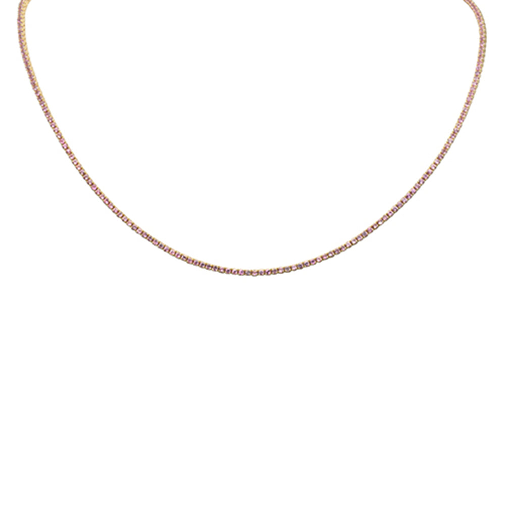 Muse Jewelry 3.96ct G SI 14K Yellow Gold Pink Sapphire Gemstone Tennis Necklace 14" + 2" Ext.