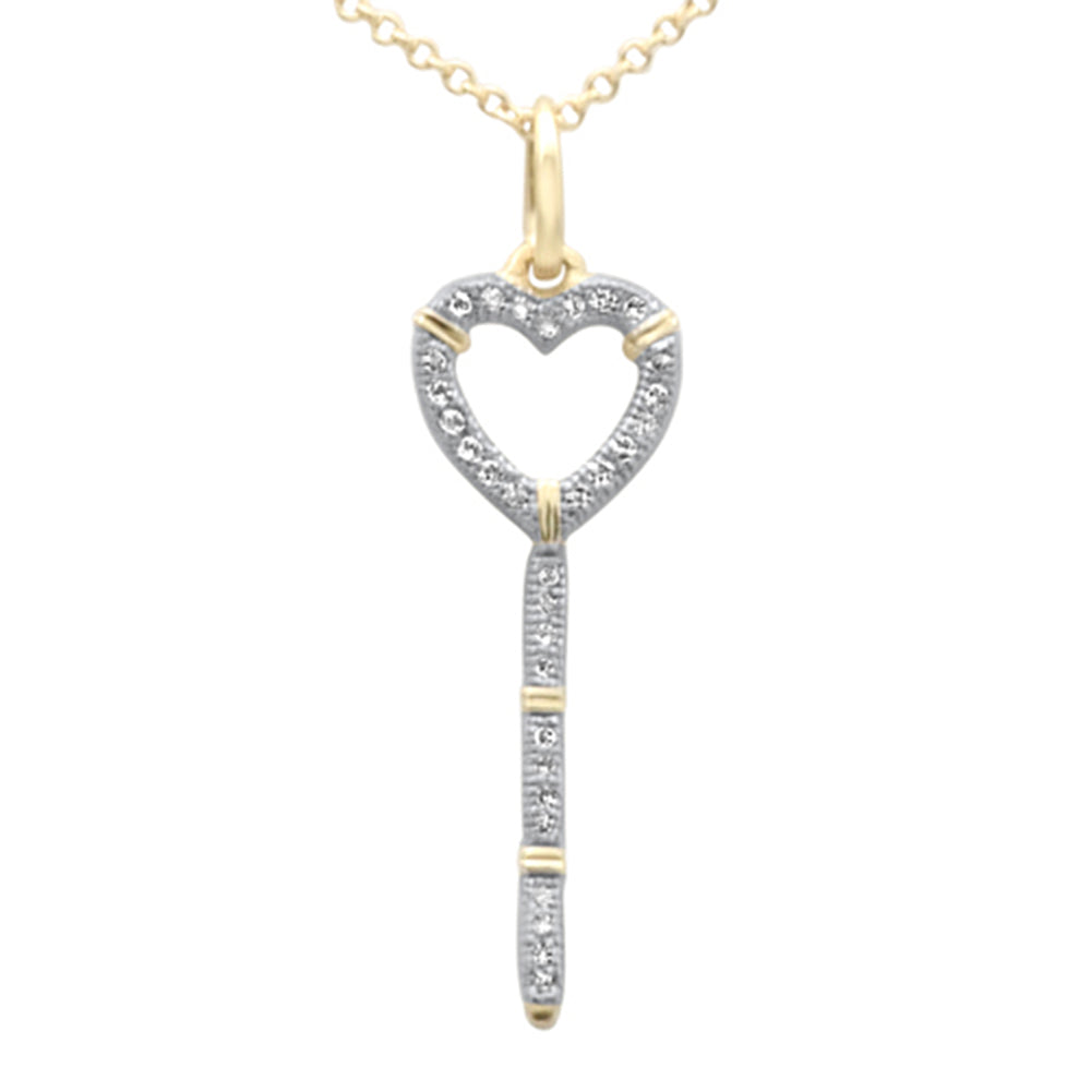 Muse Jewelry .09ct G SI 14K Yellow Gold Diamond Heart Key Pendant Necklace 18" Long