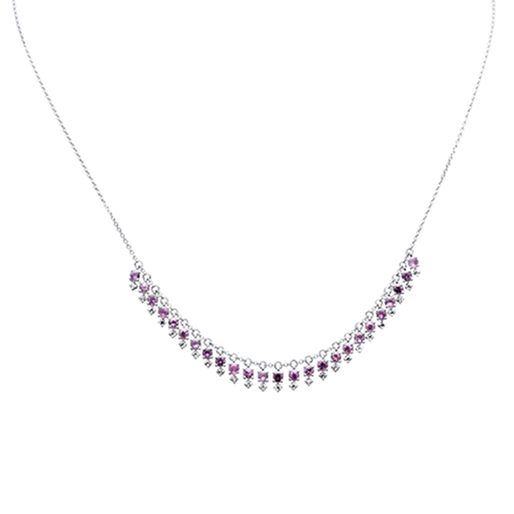 Muse Jewelry 2.18ct G SI 14K White Gold Diamond & Pink Sapphire Gemstone Dangling Pendant Necklace 16" + 2" Ext