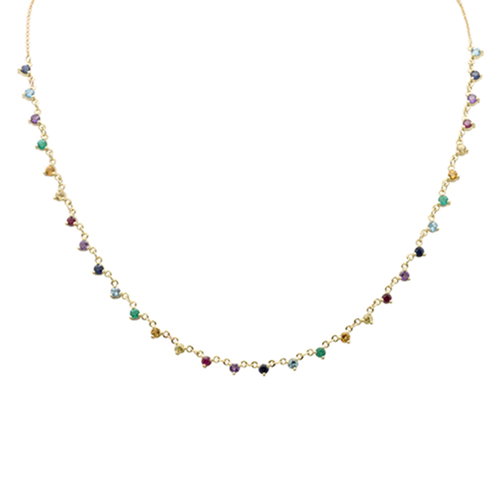 Muse Jewelry 2.21ct G SI 14K Yellow Gold Multi Color Gemstone Pendant Necklace 16" + 2" Ext