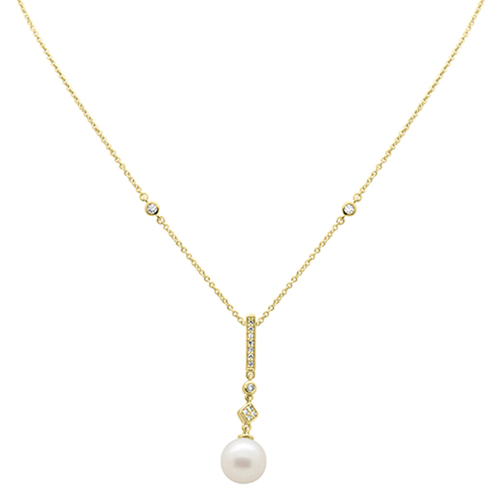 Muse Jewelry .09ct G SI 14K Yellow Gold Diamond Pearl Drop Pendant Necklace 16" + 2" EXT
