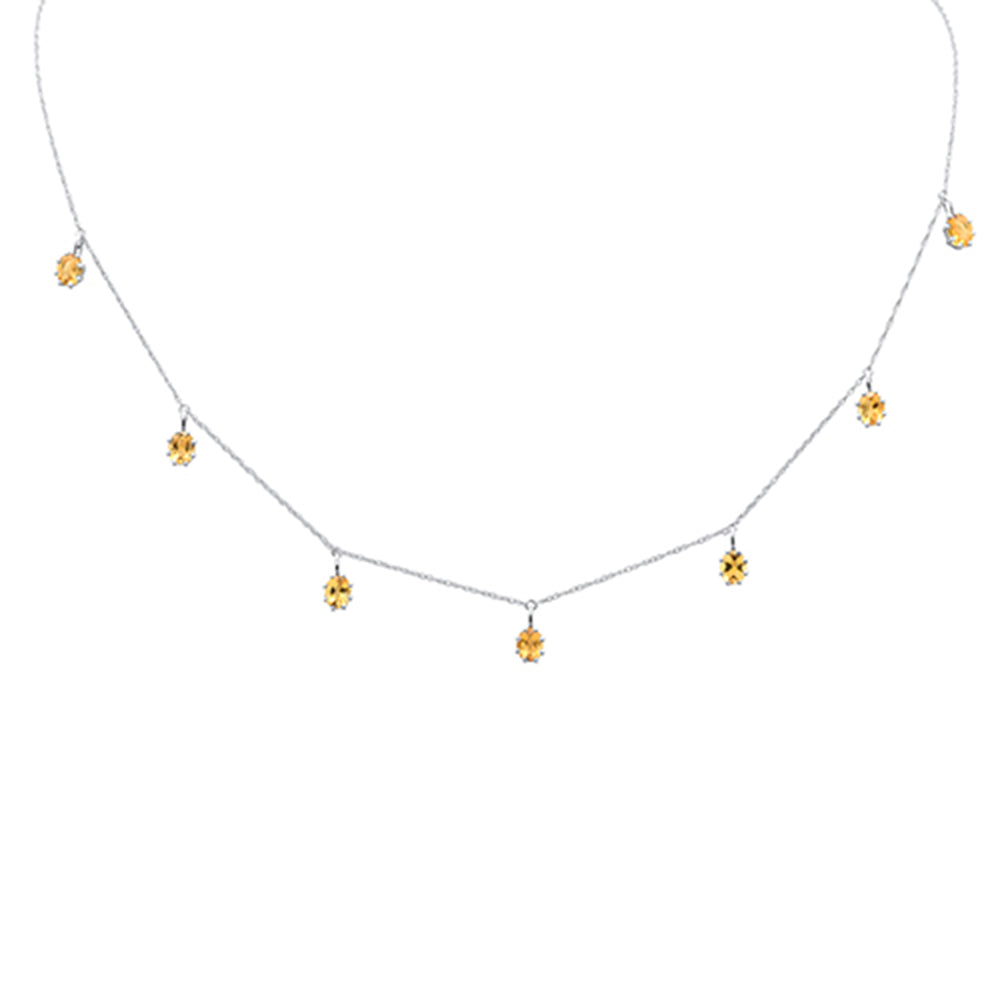 Muse Jewelry 2.22ct 14K White Gold Citrine Gemstone Dangle Pendant Necklace 18"Long