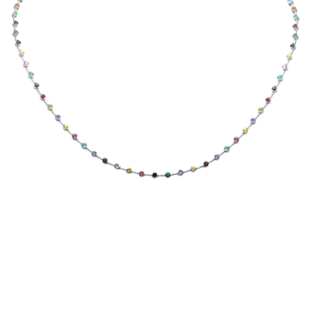 Muse Jewelry 3.51ct G SI 14K White Gold Multi Color Gemstones Necklace 16" Long