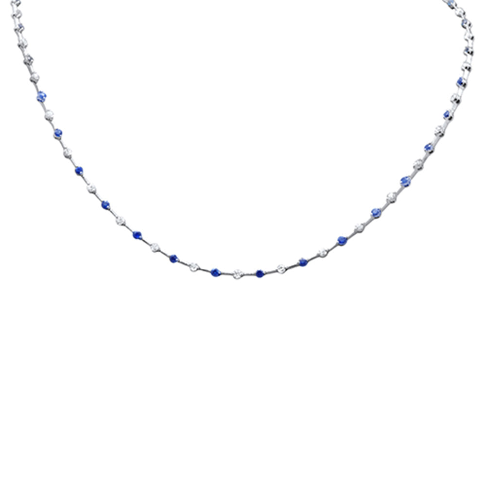 Muse Jewelry 3.28ct G SI 14K White Gold Diamond & Blue Sapphire Necklace 16"Long