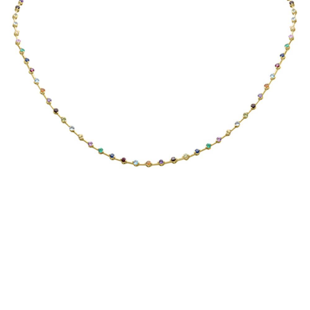 Muse Jewelry 3.59ct G SI 14K Yellow Gold Multi Color Gemstone Necklace 16"Long